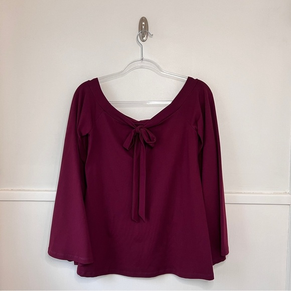 Susana Monaco Burgundy Off the Shoulder Bell Sleeve Tie Back Top - Picture 7 of 10